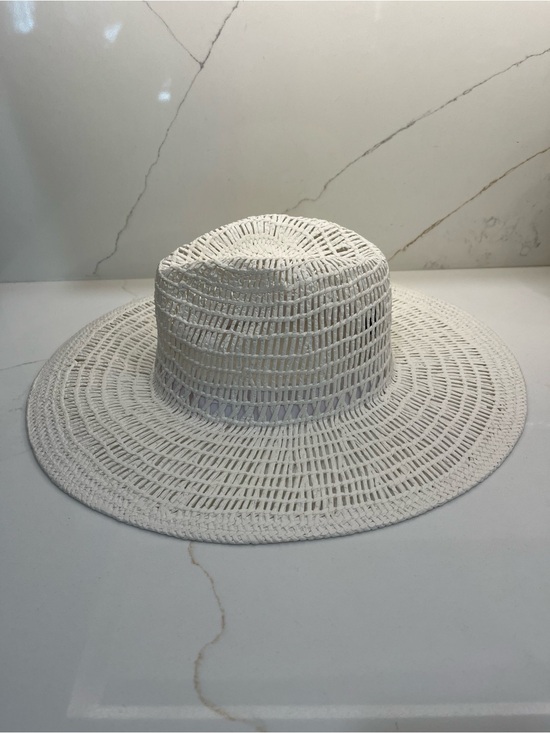 Wyeth Woven Straw Hat – White Wide Brim Boho Coastal Chic main image 6